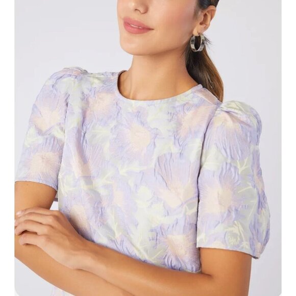 NWT Abbey Glass Women's Marty Top XL Lilac Floral Jacquard Crew Neck Short Sleev - Picture 11 of 13